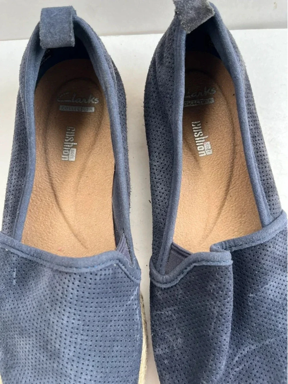 Clarks Azella Major Women's 8M Blue Suede Perforated Espadrille Slip-On Flats